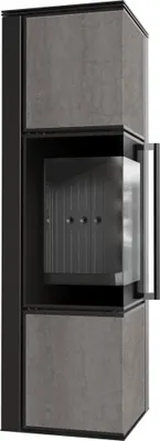 Produktbild von Kaminofen aus Stahl KRATKI TORA/M 8 kW Ø 150 Quarzsinter NATURALI PIETRA DI SAVOIA GRIGIA BOCCIARDATA schwarz Verkleidung