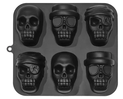 Produktbild von Silikonform Totenkopf 6-Fach für Kuchen, Eiswürfel, Süßigkeiten, Halloween