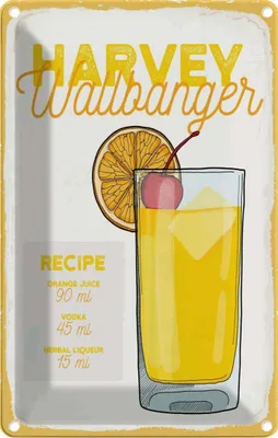 Produktbild von vianmo Blechschild 18x12 cm Harvey Wallbanger Cocktail Recipe