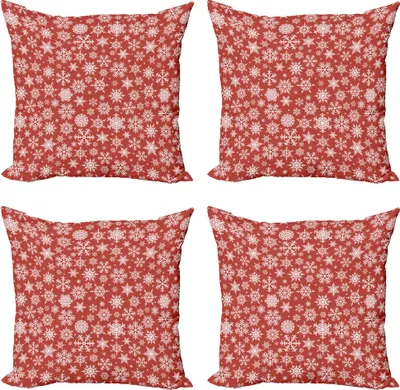 Produktbild von ABAKUHAUS rot Kissenbezug Set (4 Stück), Verschiedene Schneeflocke-Winter, Moderner Doppelseitiger Digitaldruck, 45 cm x 45 cm, rot-Weiss