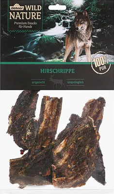 Produktbild von Dehner Wild Nature Hundesnack, Premium Leckerli glutenfrei / getreidefrei, Kausnack für Hunde, Hirschrippe, 200 g