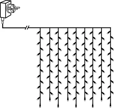 Diagram showing a plug connected to a string of lights.