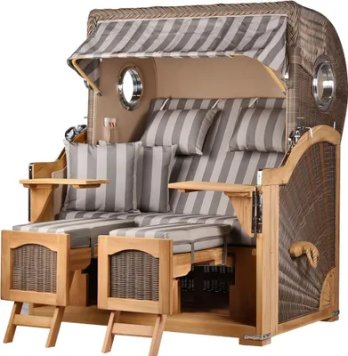 Produktbild von Strandkorb-Set - bene living - Ammersee Grande XL Teak - PE grau - Modell 537 - inkl. Liftersystem