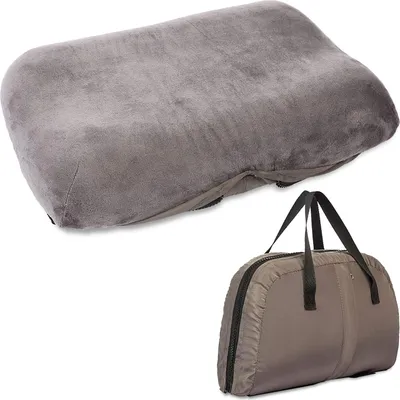 Produktbild von WELLIRA komprimierbares Reisekissen Premium Nackenstützkissen faltbares Memory Foam Kissen für Flugzeug, Camping, Outdoor, Reisen, Auto 38 x 25cm grau