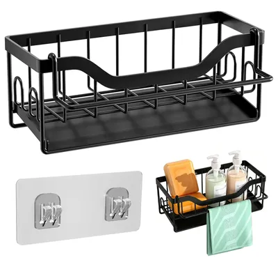 Spoelbakorganizer mit Handtuchhalter, Küchenorganizer, 24×9×10 cm, schwarz