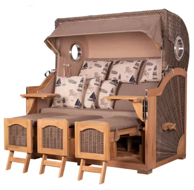 Produktbild von Strandkorb-Set - bene living - Ammersee Grande XXL Teak - PE grau - Modell 540 - inkl. Liftersystem