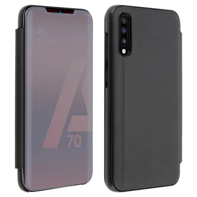 Image de Avizar, étui à rabat avec effet miroir et fonction support pour Samsung Galaxy A70, noir