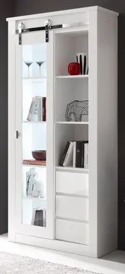 Produktbild von Vitrine "Miami" in weiß Hochglanz Vitrinenschrank 93 x 201 cm, Soft-Close
