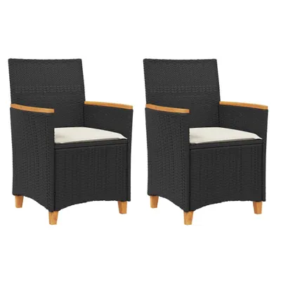 Produktbild von vidaXL Gartenstühle mit Kissen 2 Stk. Schwarz Poly Rattan Massivholz