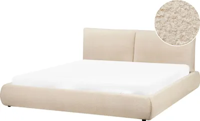 Produktbild von BELIANI Polsterbett Hellbeige aus Bouclé mit Lattenrost 180 x 200 cm Gepolstertes Hohes Kopfteil Modern Ehebett Doppelbett für Schlafzimmer