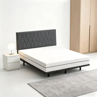 Produktbild von 140x200cm Metallbett mit Polsterkopfteil & Kaltschaummatratze H3 20cm, Doppelbett, Stahlrahmen, , grau/schwarz