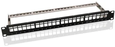 Produktbild von helos Keystone - 19“ Modulträger 1 HE 24 Port, Entlastungsschiene, schwarz