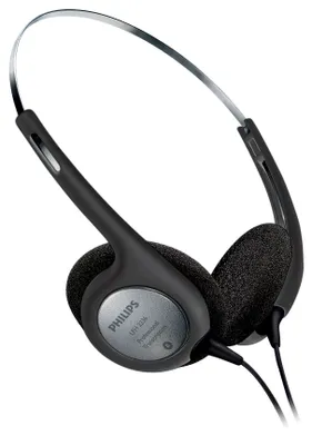 Produktbild von Philips LFH2236 Stereo Kopfhörer für Diktier-und Wiedergabegeräte mit 3.5 mm Klinkenstcker, Ohrpolster, schwarz/Silber, 170 mm × 135 mm × 50 mm
