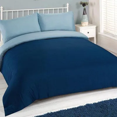 Immagine prodotto di Set lenzuolo singolo blu navy reversibile, biancheria da letto 160x200