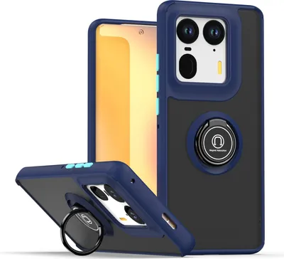 Produktbild von Hülle für Motorola Edge 50 Ultra Matte Transluzent TPU Stoßfest Schutzhülle mit Ring Halter Ständer Blau