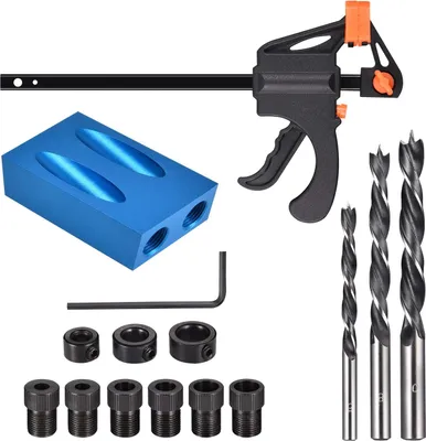 Produktbild von 15-teilige Schrägbohrlehre, Bohrführung für die Holzbearbeitung, 15°-Schräglochpositionierer für Zimmereiführungen, Adapter für 6/8/10 mm Löcher, für Ortungswerkzeug für Zimmereiführungen