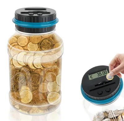 Elektronische Sparbüchse 1,8 L, digitaler Münzzähler, transparent