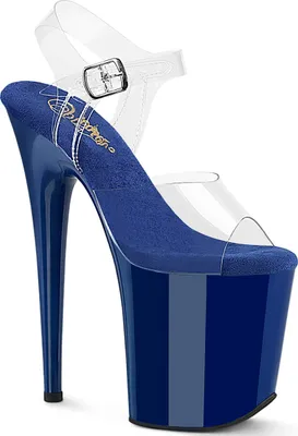 Produktbild von FLAMINGO-808 edle Pleaser Damen High-Heels Plateausandaletten klar königsblau