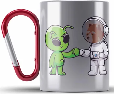 Produktbild von Trendation - Alien Roter Panda Edelstahl Tasse Karabiner Geschenk Grafik Coole Edelstahl Tasse Karabiner Geschenkidee Kinder Jugendliche (Rot)
