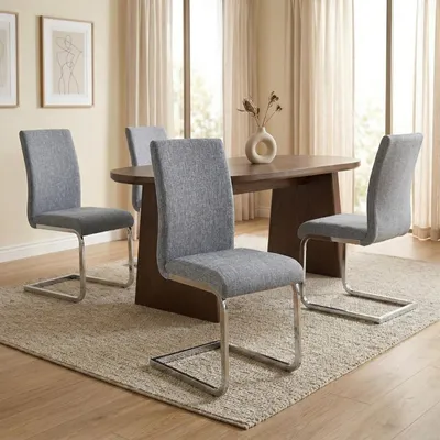 Produktbild von Schwingstuhl Esszimmerstuhl Freischwinger Stuhl LETICIA, mit Stoffbezug in grau, im 4er Pack