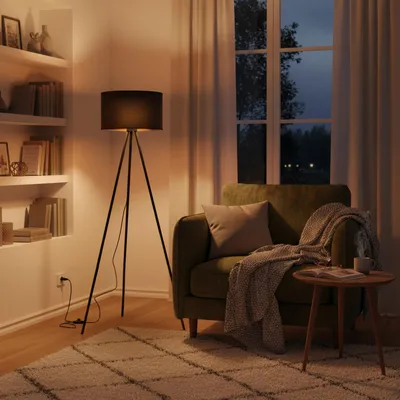 Image de Braytron Lampadaire à 3 pieds 155cm E27 Moderne avec abat-jour Salon Lampadaire Plafonnier Noir