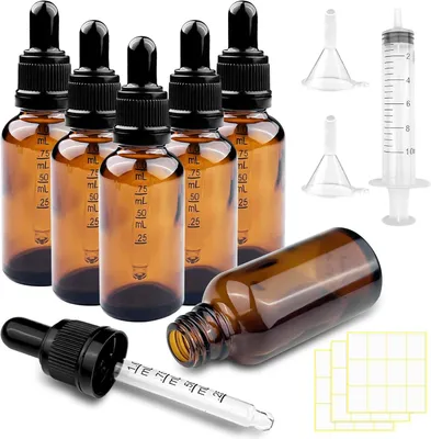 Immagine prodotto di Flaconi in vetro marrone per oli essenziali, capacità 6 x 30 ml, con imbuto e contagocce