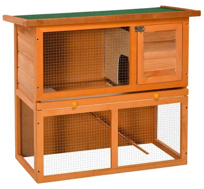 Obrázek produktu pro Klec pro králíky, dvoupatrová konstrukce, sklopná střecha, hnědá, 90 × 45 × 80 cm