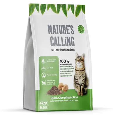 Zdjęcie produktu dla Nature's Calling – żwirek dla kotów, 4 kg, formujący grudki, wykonany z łupin orzechów włoskich, produkt naturalny