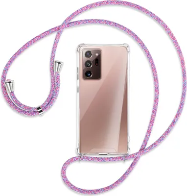 Produktbild von Handykette Backcover-Schutzhülle mit Band (Metall silberfarben) für Samsung Galaxy Note20 Ultra 4G,5G (N985,N986) - lila/rosa/blau