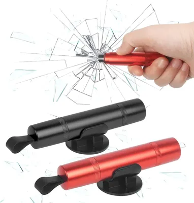 Produktbild von 2 Stück Nothammer Auto mit Gurtschneider, Multifunktional Gurtschneider Notfallhammer Tragbarer Sicherheitshammer Auto Glasbrecher Rescue Tool fürs Auto, Bus Schwarz und Ro