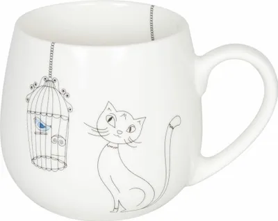 Produktbild von Könitz Porzellan Cats and Birds, Einzelbild, 0,4 l, Schwarz, Blau, Weiß, Knochenporzellan, Universal, 1 Person(en)