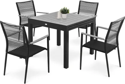 Produktbild von di volio Gartenmöbel PAVIA, ausziehbarer Gartentisch mit 4 Stühlen - Set, Essgruppe für 4 Personen, langlebig & wetterfest, aus hochwertigen Materialien