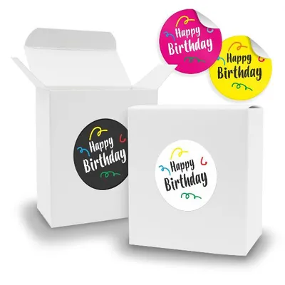 Produktbild von SET Happy Birthday Mix (Motiv39) 24x Faltschachtel Quader weiß  + Sticker