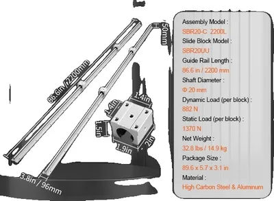 Produktbild von Linearschienen, hohe Präzision, geräuscharmen Betrieb, SBR20 2200MM