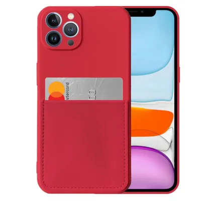 Produktbild von Smartphonica iPhone 11 Pro Silikonhülle mit Kartenhalter und weicher Innenseite - Rot