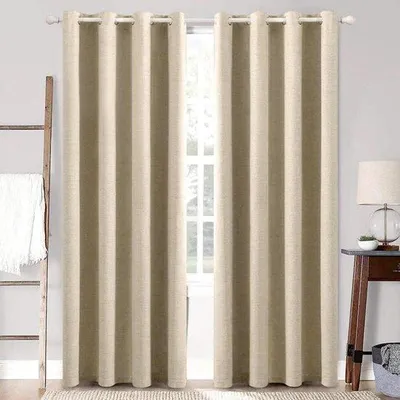 Immagine prodotto di Tende oscuranti look lino Set di 2 245 x 140 cm Taupe - Opache con occhielli e anelli