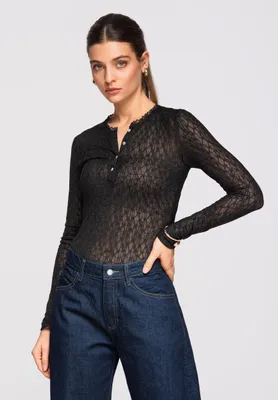 Produktbild von Ombre Figurbetonte Damenbluse aus transparenter Spitze schwarz M