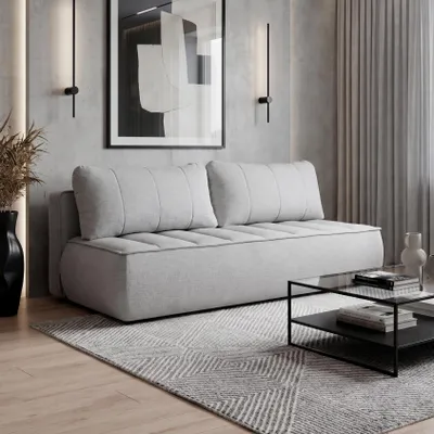 Obrázek produktu pro BEAUTYSOFA | Rozkládací pohovka DORIS, šedá, rozměr 210 cm, systém DL, úložný prostor, pružiny Bonell, rozložená plocha 145x200 cm, dvoumístná pohovka s funkcí lůžka