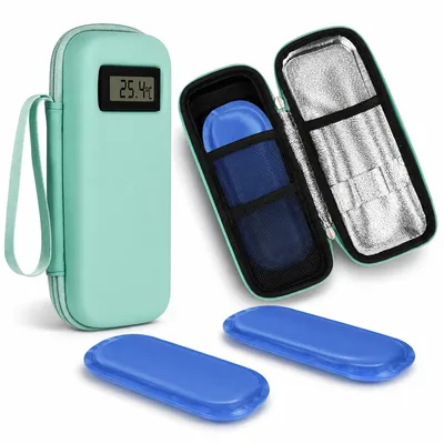Produktbild von Diabetes Insulin Kühltasche mit Temperaturanzeige, tragbare Kühlbox EVA mit 2 Kühlakkus, Medikamenten Kühlcase für Reisen, Alltag & Outdoor Nutzung