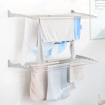 Produktbild von Wand-Wäscheständer für Balkon und Terrasse, platzsparender Wäschetrockner – Foxydry Fold Down 80 cm weiß