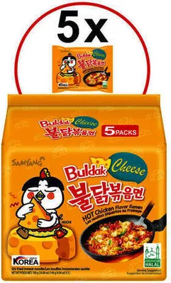 Produktbild von SamYang Buldak Ramen Hot Chicken Cheese Flavor 5er Pack (5x 140g) Instant Nudeln
