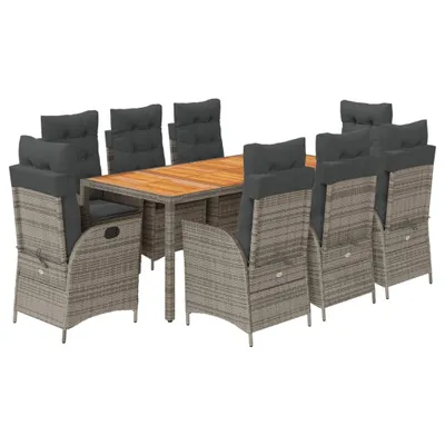 Produktbild von 9-tlg. Garten-Essgruppe mit Kissen Grau Poly Rattan