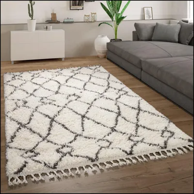 Produktbild von Hochflor Teppich Wohnzimmer Shaggy Skandinavisch Fransen Flauschig Modern Grösse 60x100 cm