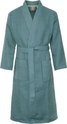 Produktbild von Sauna-Bademantel Waffelpiqué – Baumwolle, petrol, Uni XL, Kimono-Stil, saugfähig und atmungsaktiv,