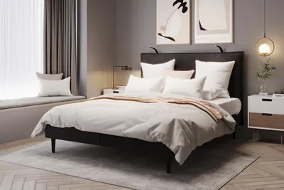 Produktbild von TRADA Calma Boxspringbett 140x200 mit LED Schwarz Velour-Stoff