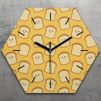 Produktbild von Uhr hexagonal 40 cm Glas Geräuschlos schwarze Zeiger - Scheibe Brot