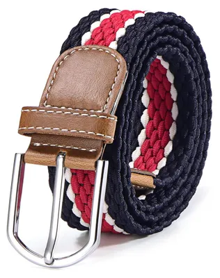 Produktbild von Stoffgürtel Stretchgürtel geflochten und elastisch Gürtel Länge 100 cm bis 130 cm dunkelblau-weiß-rot