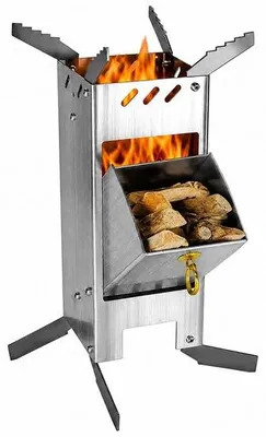 Produktbild von Mini-Holzofen, Outdoor-Campingzelt, Raketenofen, Faltbarer Zeltkocher, Tragbarer Raketenofen für Camping, Grill, Dutch Oven, Outdoor (Silber)