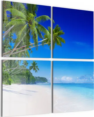 Produktbild von DEQORI Glasbild Echtglas 4x50x50 cm 'Palmen am Sandstrand' Wandbilder XXL groß