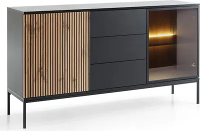 Produktbild von Wohnzimmer Sideboard mit Beleuchtung in schwarz mit Wotan Eiche SIBARI-160